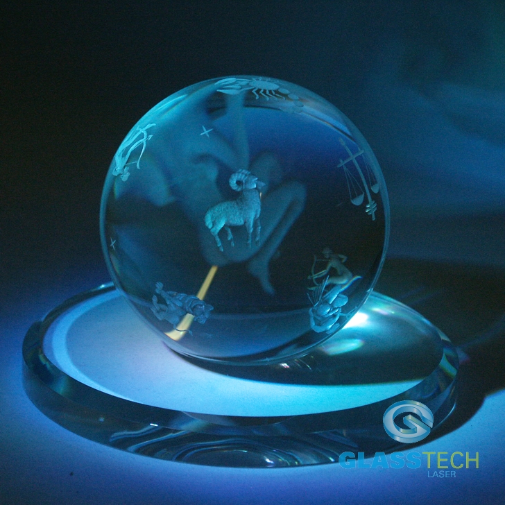 Křišťálová koule se Zvěrokruhem, 100 mm, se skl. stojánkem 150 mm