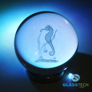 3D Mořský koník v kouli 80 mm + LED stojánek